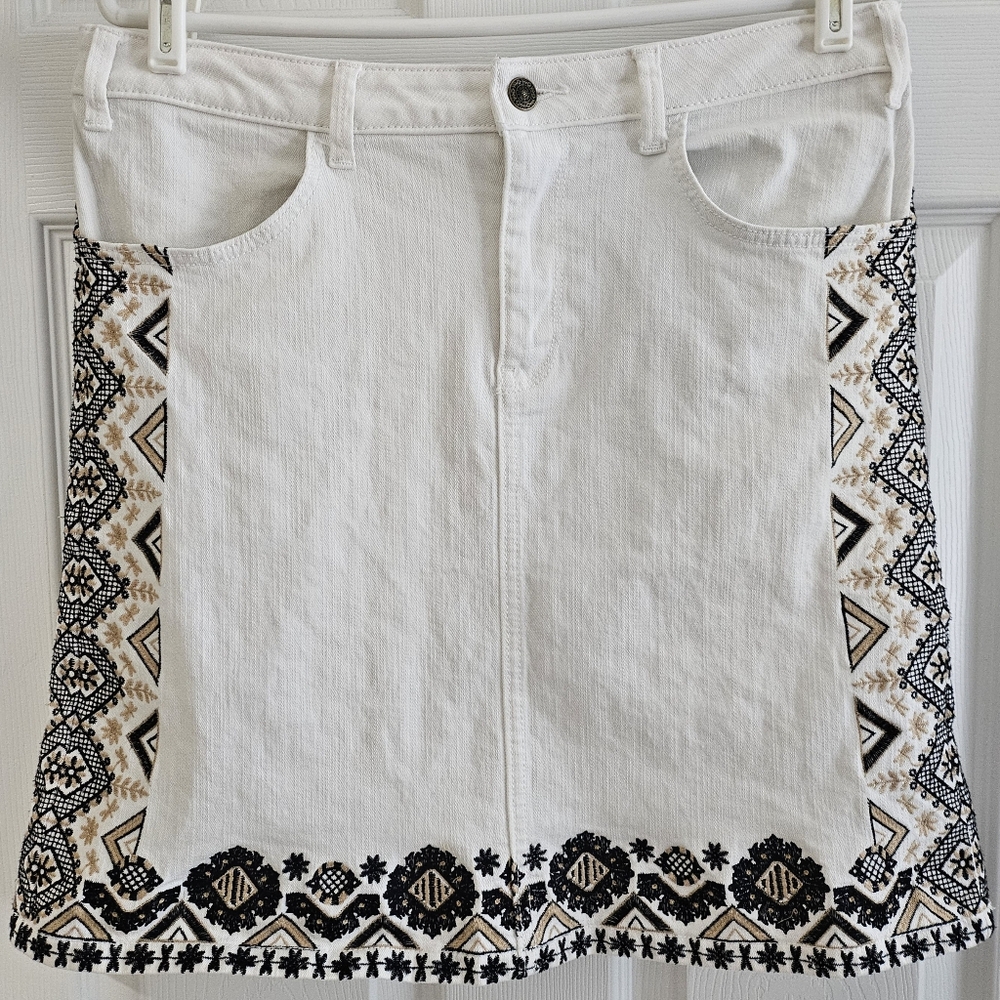 Pelcro And The Letter Press Anthropologie 12 Jean Skirt Denim Embroidered-